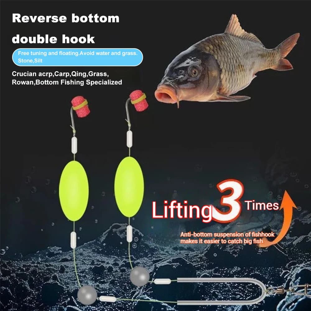 Effective Carp Fishing Wild Fishing Crucian Carp Set Reverse Bottom Double Hook Finished Sub-Line Buoyancy Ball Fishhooks