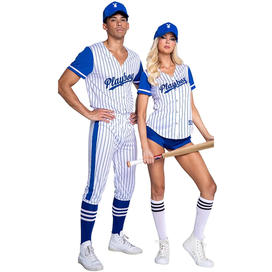 Uomo Donna Costume da baseball sportivo a righe Cappello Top Pantaloni Calzini Cheerleader Uniforme Cosplay Halloween Party Outfit