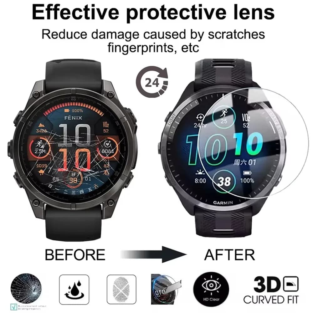 1-2 Pezzi Pellicola Protettiva in Vetro Temperato HD per Garmin Fenix 8 43MM 47MM 51MM, Protezione Schermo Anti-Graffio 9H, Vetro Protettivo Completo