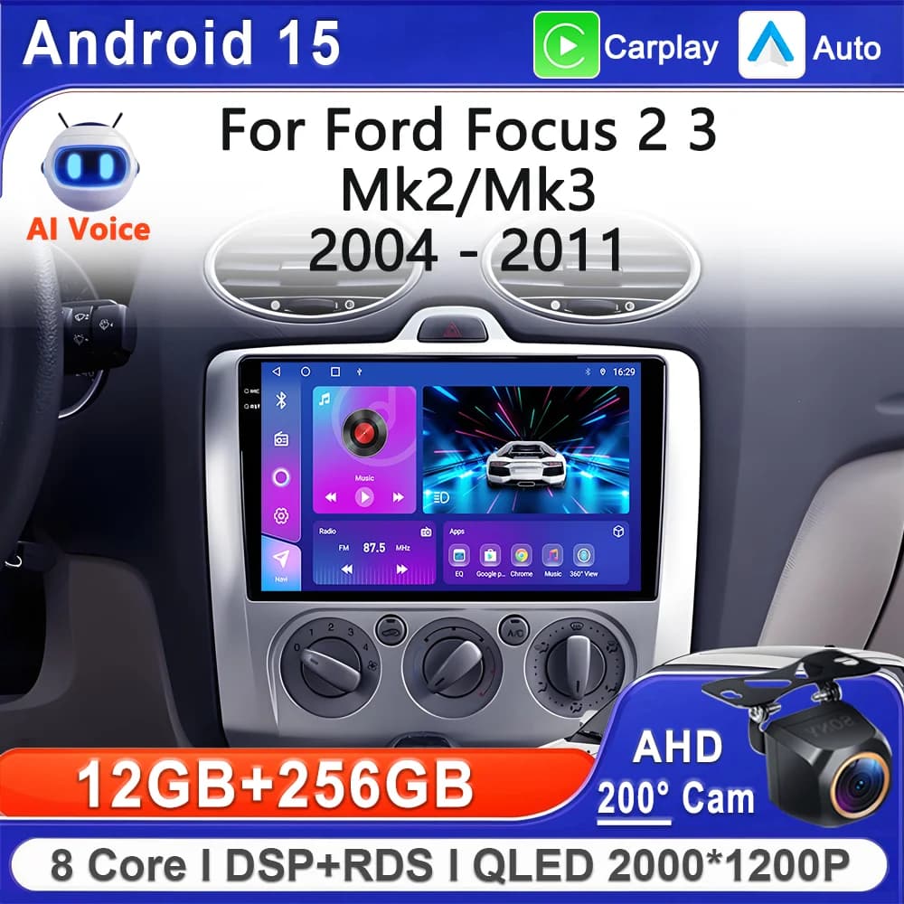 Android 15 2K Incell Screen Multimedia Stereo For Ford Focus 2 3 Mk2/Mk3 2004-2011 Stereo Head Unit High-performance CPU HDR BT
