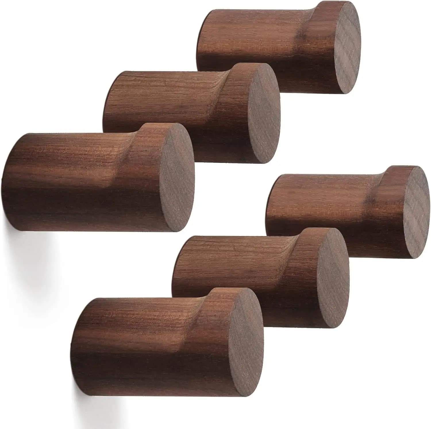 Ganci da parete in legno, confezione da 6, ganci rustici naturali fatti a mano, resistenti per appendere asciugamani, vestiti, borse, con design antiscivolo