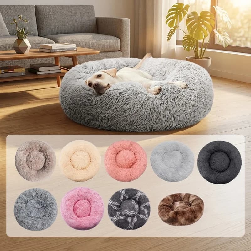 Winter Plush Dog Bed Round Donut Cat Bed Comfortable Removable Washable Pet Nest for Small Large Dogs Cats