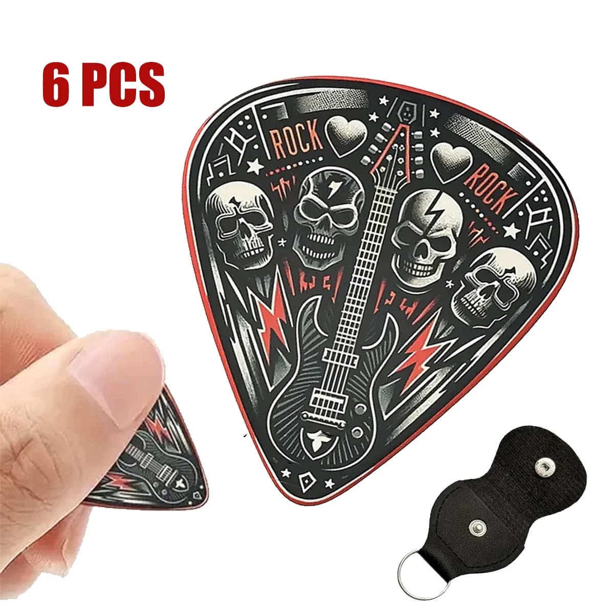 6 PCS ABS Guitar Picks Set with Case - 3 Thickness (0.46/0.71/1.00mm) for Acoustic/Electric Guitar/Bass, Double-Sided Art