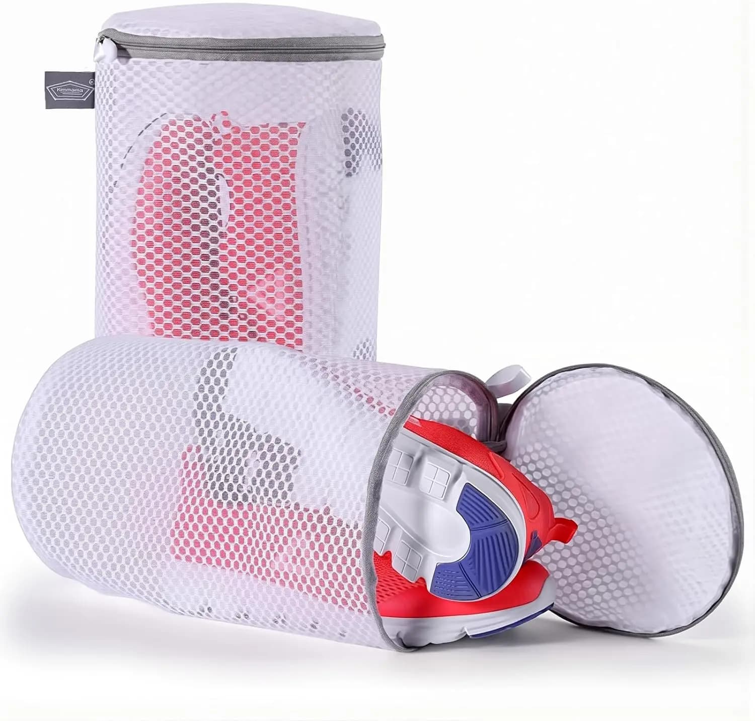 Bag for washing shoes, mesh bag for sneaker and footwear, grey zipper, 7x15 inch