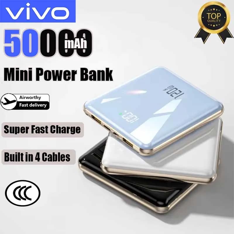 VIVO Mini Power Bank 50000mAh, super fast 120W charging, 4 integrated cables, large capacity outdoor battery for iPhone Samsung