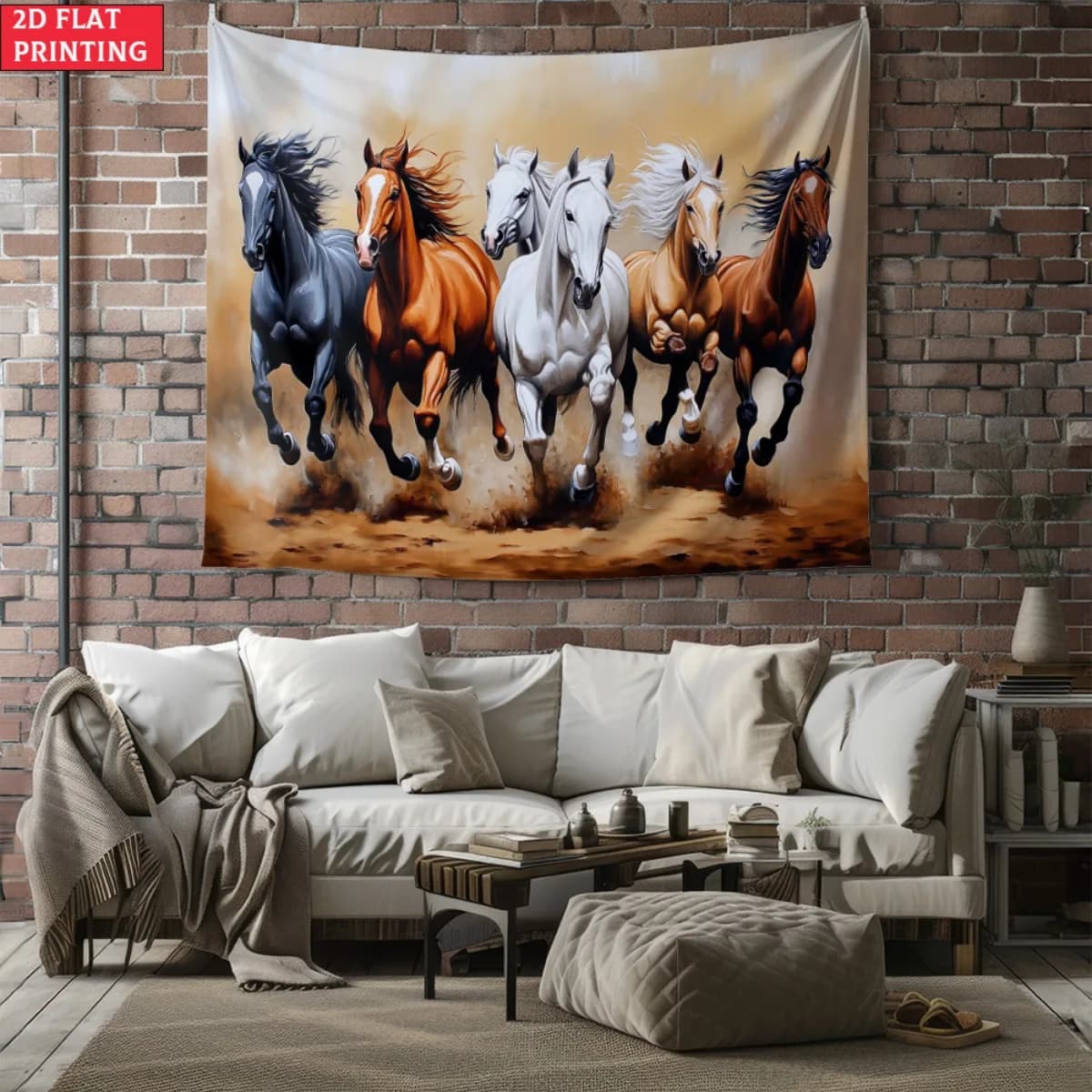 unframed Running Horses Wall Tapestry Realistic Animal Art Home Decoration Living Room Wall Hanging Art Print Equestrian Theme D