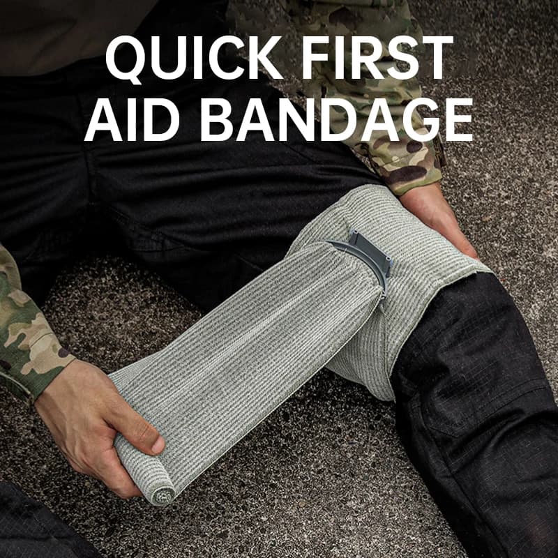 Kit di Pronto Soccorso con Benda di Compressione per Emergenze all'Aperto, Medicazione Asettica Sottovuoto Integrata con Laccio Elastico