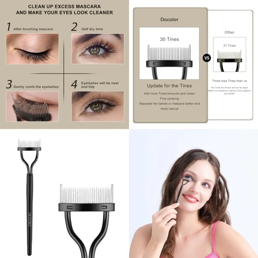 Eyelash Comb Eyelash Separator Tool Mascara Applicator Eyelash Brush Lash Separator Tool Comb Arc Designed Cosmetic Brushes Tool, with Comb Cover (Black)