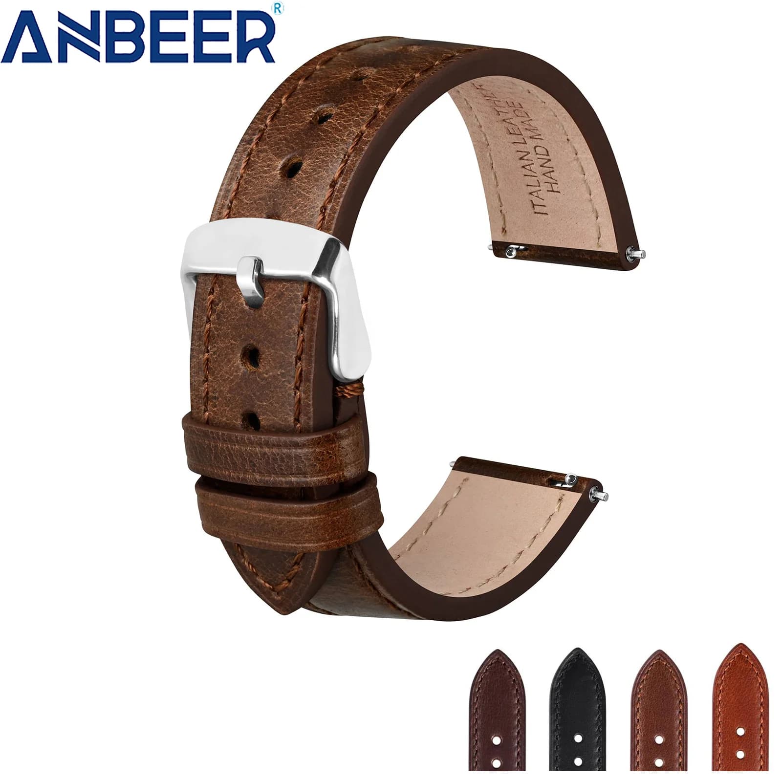 ANBEER Cinturino per orologio classico in pelle, cinturino da 18 mm 20 mm 22 mm, adatto per uomini e donne, sgancio rapido e traspirante