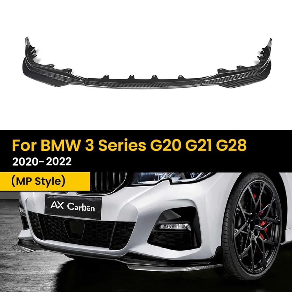 Real Dry Carbon Fiber Front Diffuser Bumper Lip for BMW 3 Series G20 G28 Pre-LCI MP Style 2019-2022 5Pcs/Set