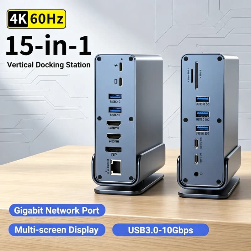 Nuova Docking Station Type-C 15-in-1, Hub USB-C Verticale con Doppio HDMI 4K, DP, PD 100W, Ethernet, Adattatore Multi-Porta per Laptop