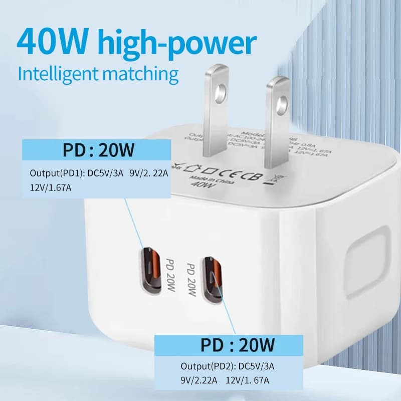 Dual PD40W Fast Charging Type C Charger QC 3.0 Quick Charger Mobile Phone Charger Adapter For iPhone 16 15 Xiaomi Sumsung Huawei