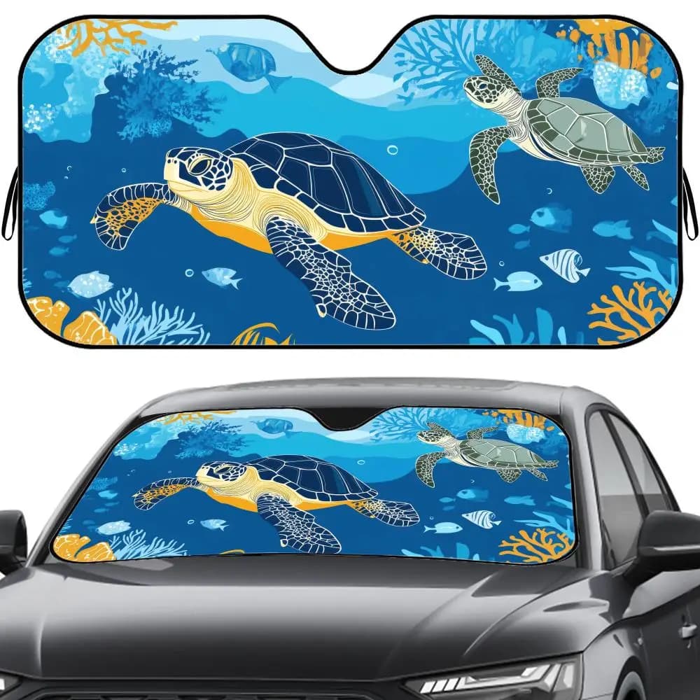 Parasole per Auto con Motivo Tartaruga Blu Tropicale, Riutilizzabile in Alluminio, Protezione UV e Isolamento Termico