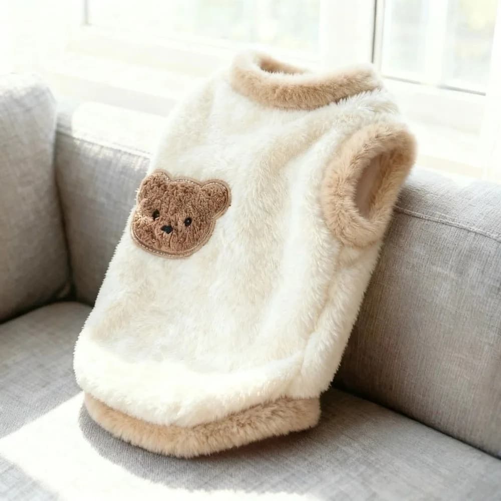 Nuovo Maglione Morbido per Cani Stile Teddy, Design Caldo, Gilet Invernale per Cuccioli con Gancio per Guinzaglio, Simpatico Motivo Orsetto, Felpe con Cappuccio per Gatti, per Climi Freddi