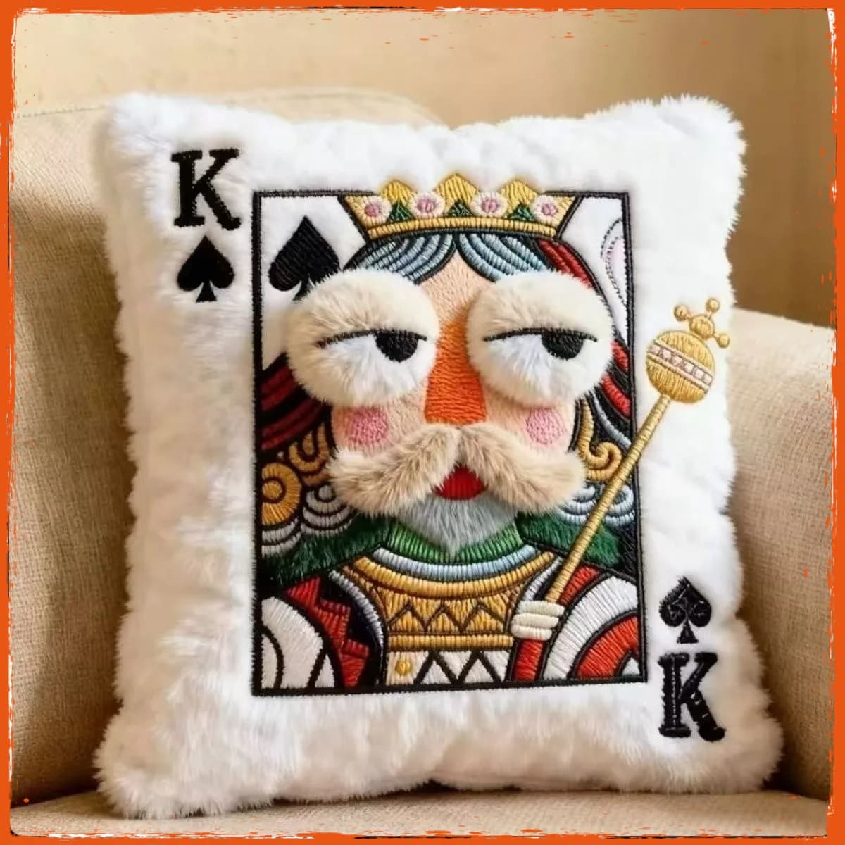Funny Plush Poker Embroidery Pillow Cartoon Square Queen King Soft Sofa Throw Pillow Comfortable Chair Cushion Living Room Decor