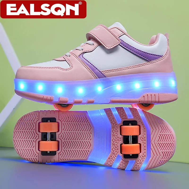 Scarpe da Pattinaggio Luminose per Bambini con Ruote Rimovibili, Sneakers con Luci USB Ricaricabili, Scarpe Sportive da Pattinaggio per Ragazzi e Ragazze