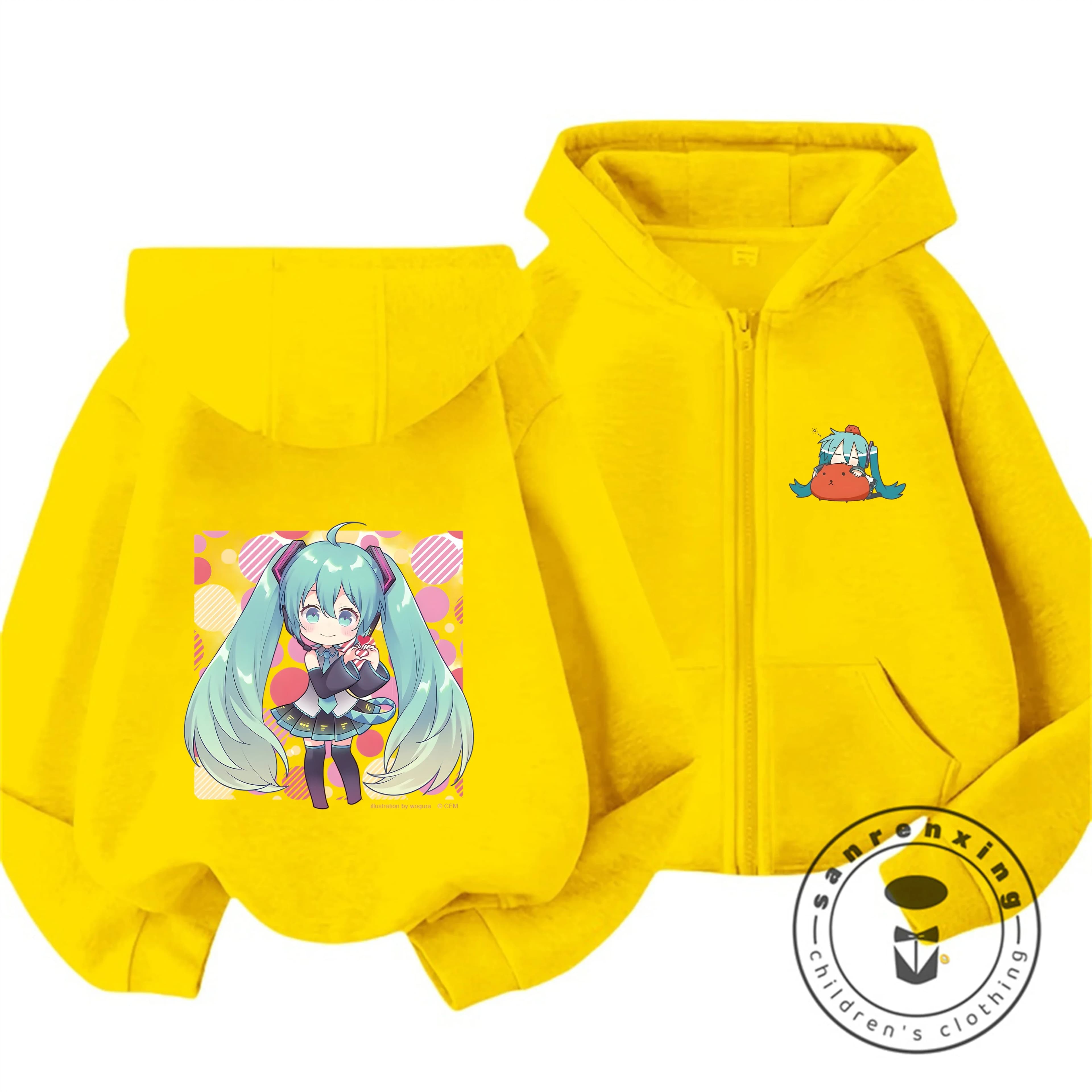 Felpa casual in stile nuovo, felpa con cappuccio minimalista Hatsune Miku, con zip, per la primavera, per l'outfit quotidiano all'aperto, per bambini da 3 a 14 anni