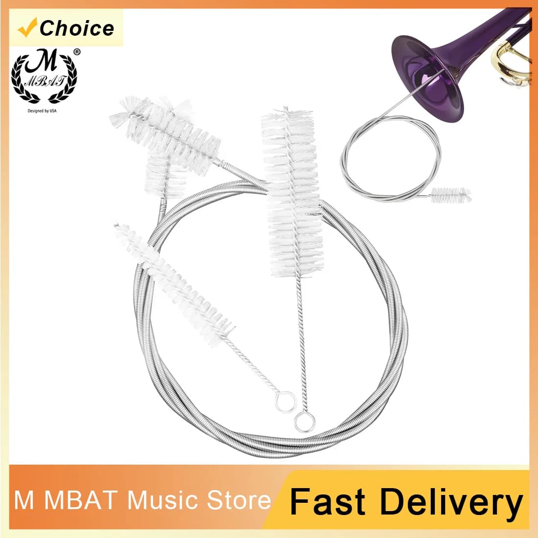 3 pezzi di spazzola per corda per tromba, kit per la pulizia della manutenzione, accessori per la pulizia degli strumenti a fiato, spazzola per la bocca, parti di strumenti musicali