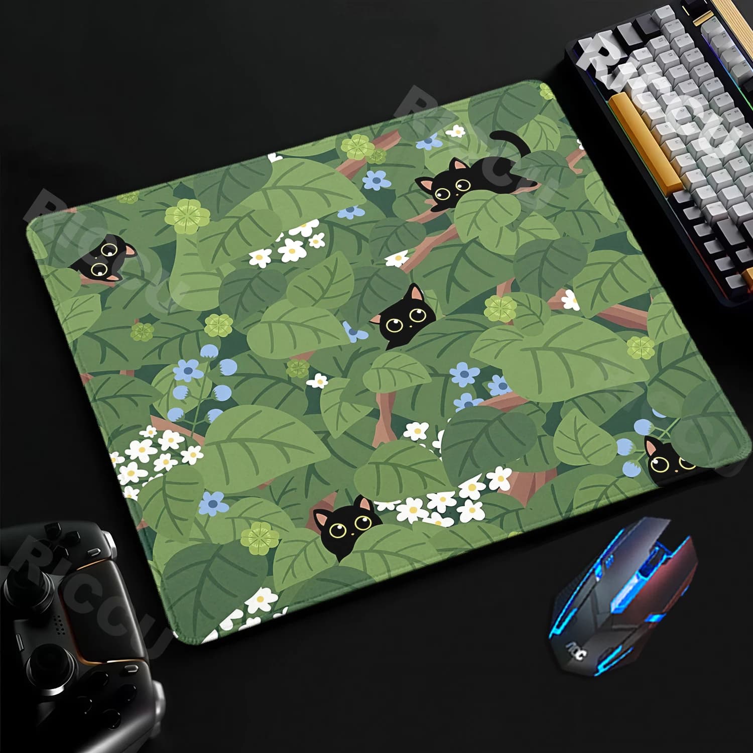 Tappetino da scrivania con piante verdi, tappetino per mouse in gomma, tappetino per mouse piccolo con gatti carini, accessori da gioco, tappetino per tastiera, tappetini per computer estetici Kawaii