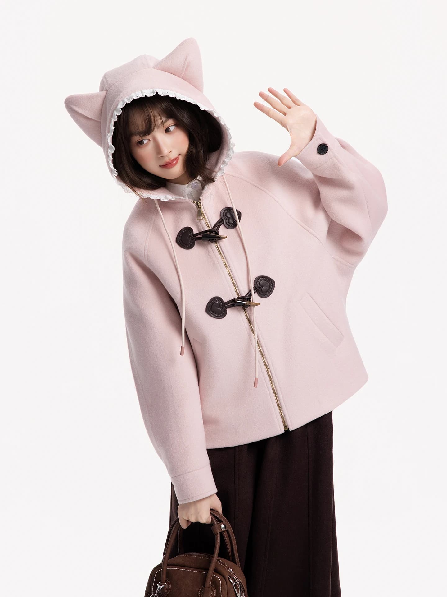 Cappotto Corto in Lana Sweet Fish da Donna, Rosa, Stile College, Giacca Leggera e Imbottita per l'Inverno, per Ragazze Giovani