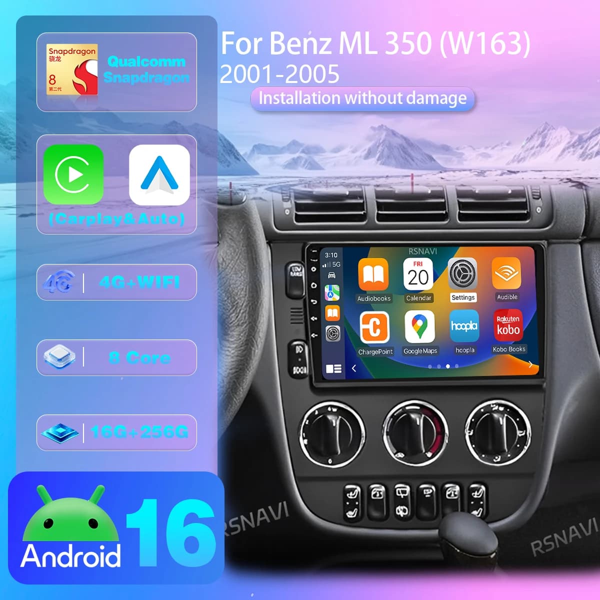 Spedizione in 24 ore Autoradio multimediale Android 16 Carplay per Mercedes Benz Classe M W163 ML 1997 - 2005