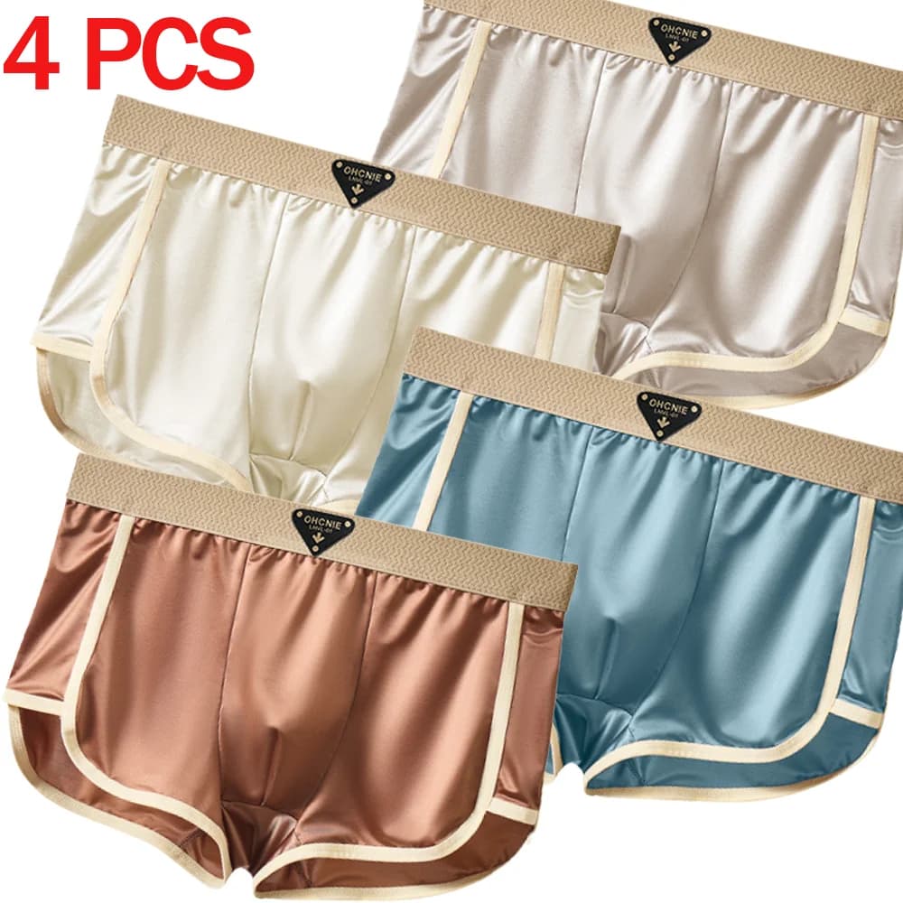 4 Pieces Men's Slips in Satin, Soft and Breathable, Igroscopic Boxers Refreshing, Intimo High Elasticity Maschile, L-4XL Sizes