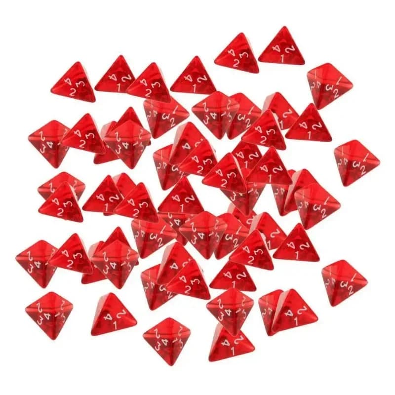 5 pz/set dadi a 4 lati D4 trasparente rosso 22mm numero 1234 acrilico Kit di dadi a 4 lati per giochi da tavolo DND TRPG RPG