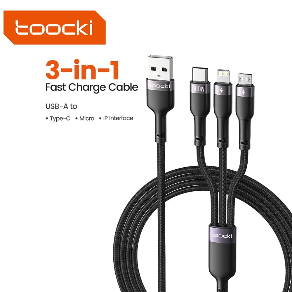 Toocki Cavo di ricarica USB tipo C 3 in 1 per iPhone Huawei Xiaomi Tipo-C Cavo dati per telefono cellulare Cavo di ricarica micro veloce USB