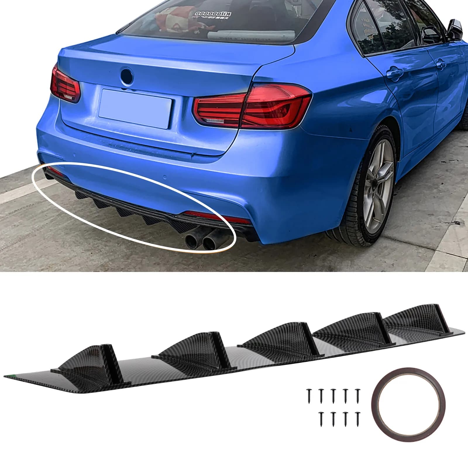 Rear diffuser in Carbon with 5 fins, Spoiler and Splitter for E90 E92 F30 F10 G30