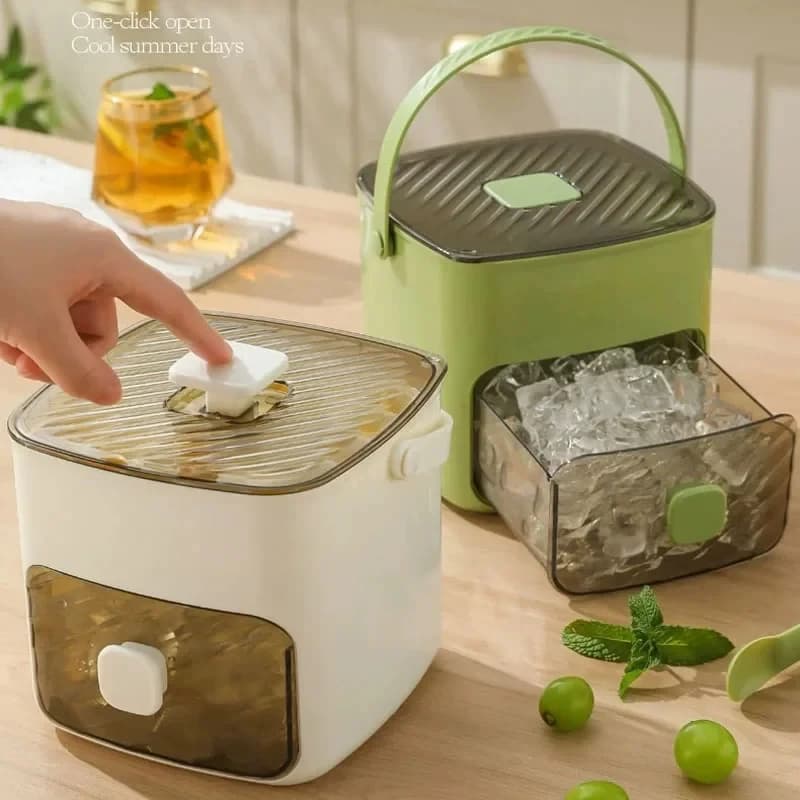 Handle Press Ice Cube Mold to Make Ice Box. Large Capacity for Storing Ice. Home Use Food Grade Refrigerator