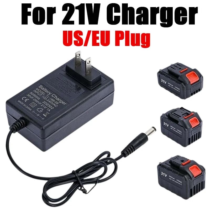 Caricabatterie al litio 21V 1A per batterie 18650, per avvitatori e chiavi a batteria 21V 18V con spina EU/US, ingresso DC 5.5mm*2.1mm 2.5mm