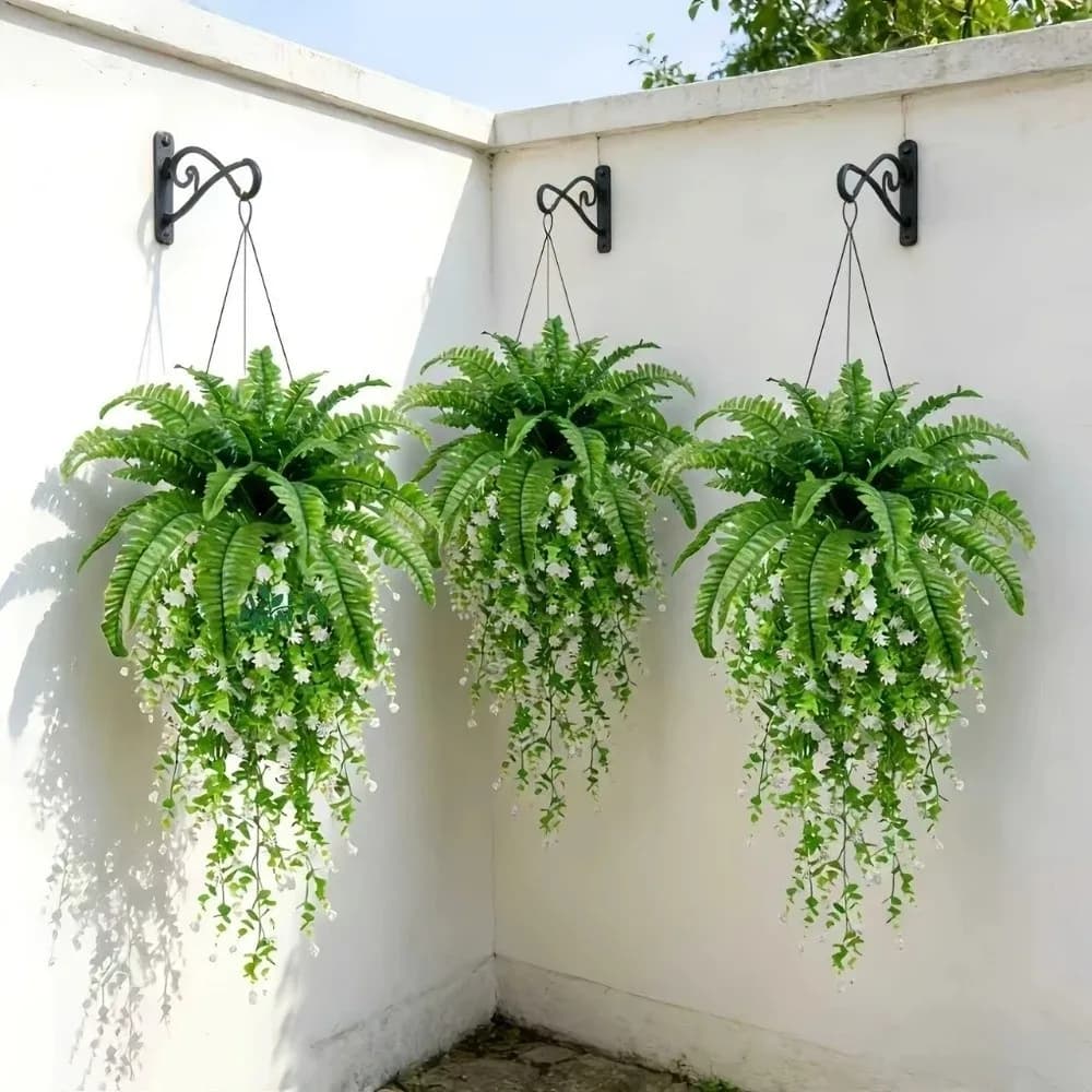UV Resistant Artificial Persian Fern Leafs Plastic Realistic Mixed Fake Fern Hanging Plants Real Touch Lush Leaves