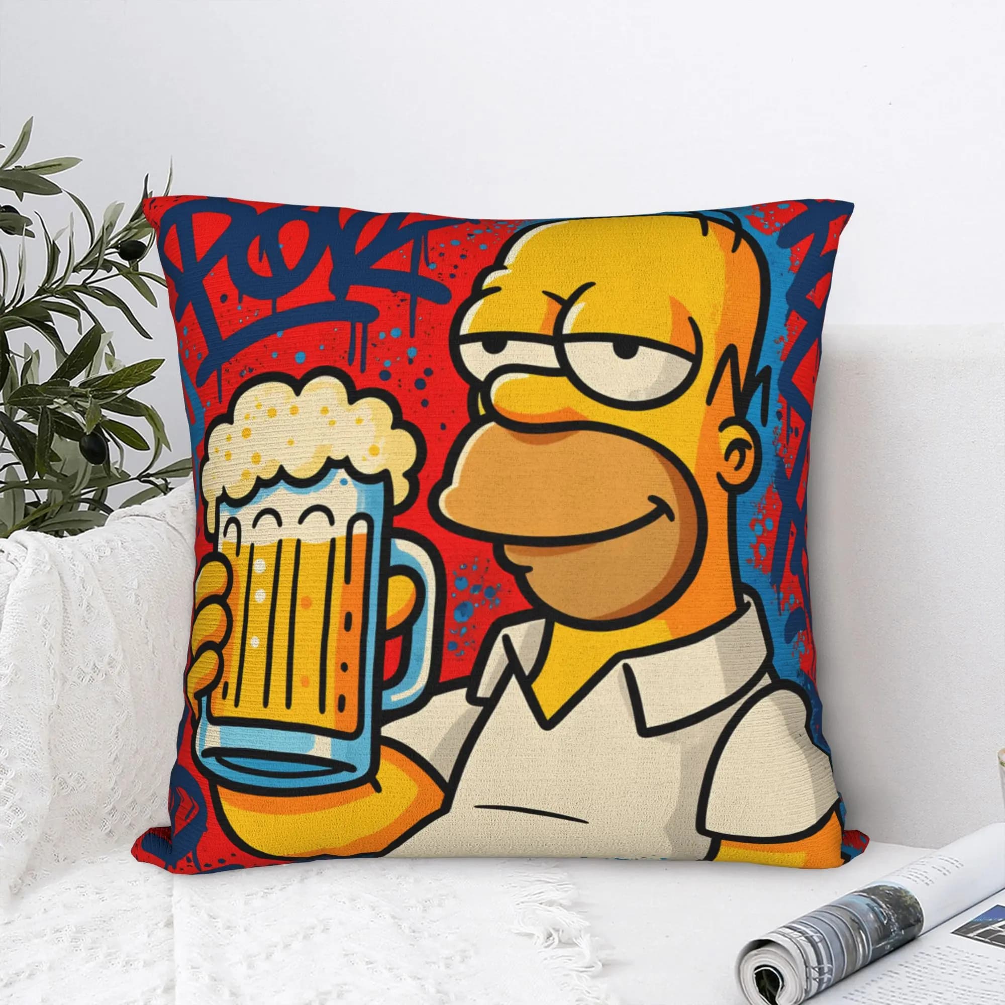 Fodera per cuscino divertente S-Simpsons Beer Mug Graffiti Art, federa alla moda per divano del soggiorno