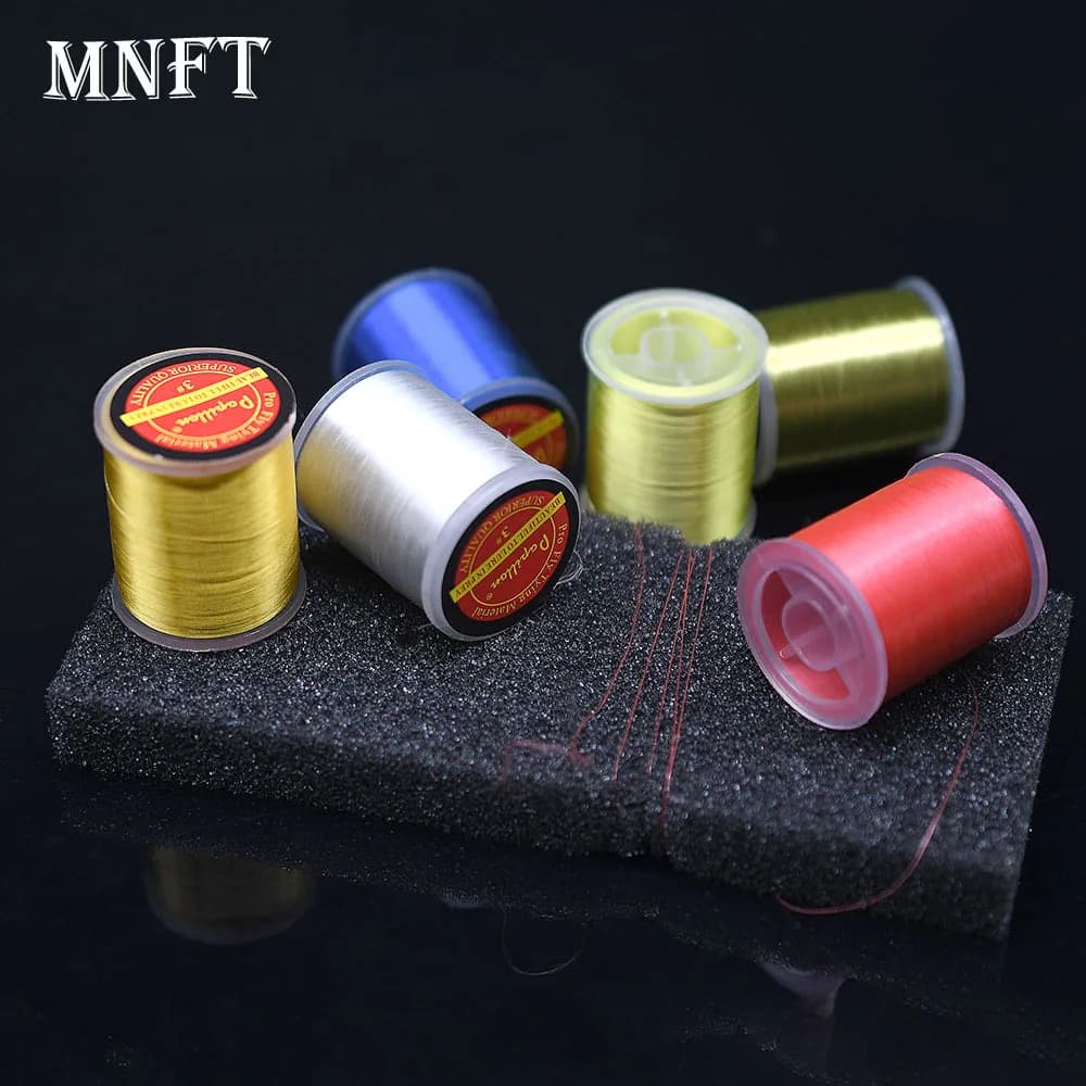 2 palette 450M/75D filo interdentale per legare mosche # 6~ # 14 stelle filanti per ninfi asciutti e bagnati, supporto per bobina, strumento per legare mosche