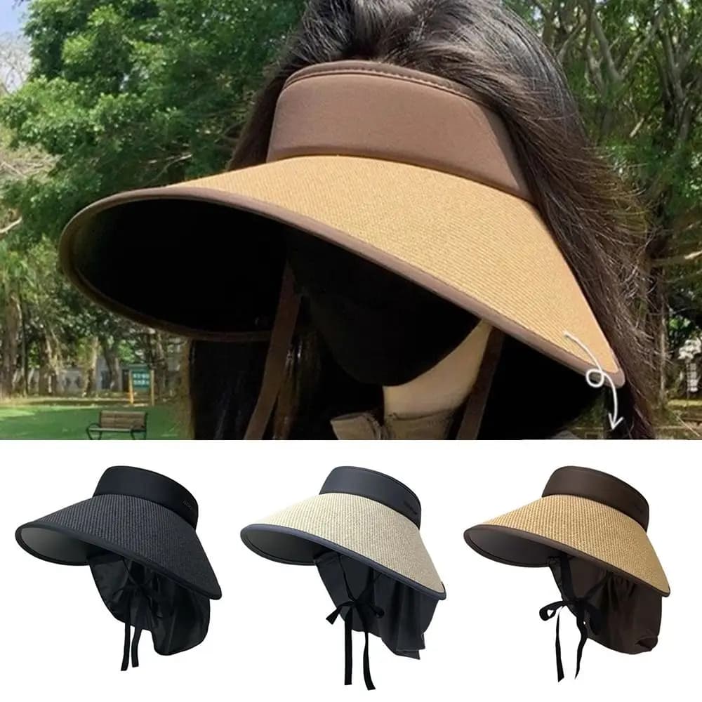 Nuovo Cappello Parasole a Tesa Larga Staccabile UPF 50+ per Spiaggia, Protezione UV Pieghevole con Protezione per il Collo