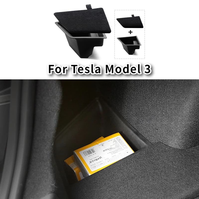 For Tesla Model 3 2021-2023 Baule Rear Storage Box Left Side Space Organizer Box Tailbox with Pull Corda Interior Car Accessories