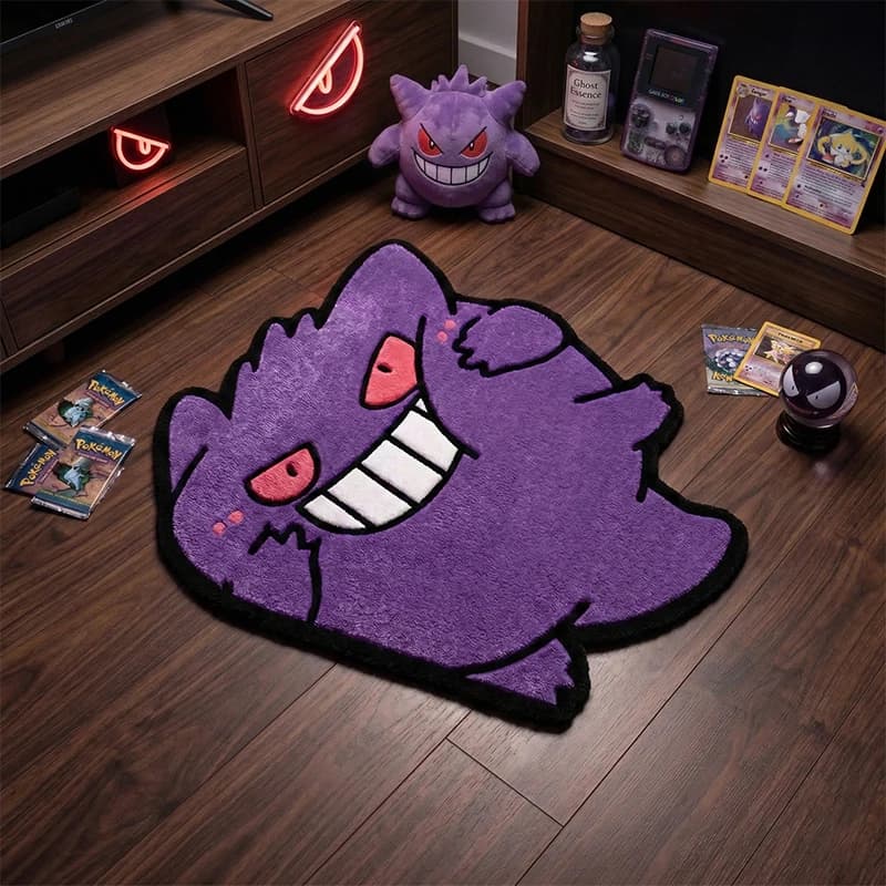 Anime Pokemon Gengar Polyester Rug Plush Purple Ghost Carpet for Gaming Room Decor Soft Fluffy Floor Mat Bedroom Anti-Slip