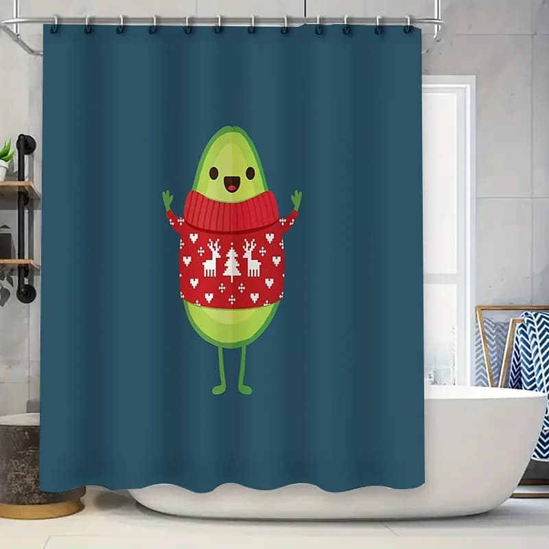 Simpatica tenda da doccia con avocado, decorazioni festive per le vacanze, set da bagno in fattoria, regalo per le vacanze, tessuto lavabile con motivo tropicale