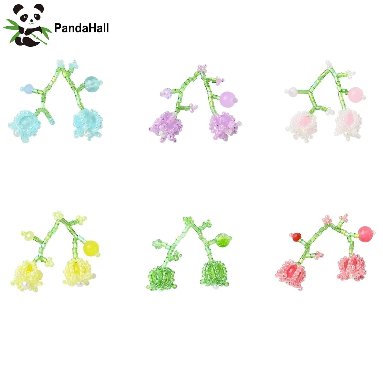 6 pieces of handmade glass mughetto flowers with leaf seeds beads hanging with colorful floral pendants for jewelry creation