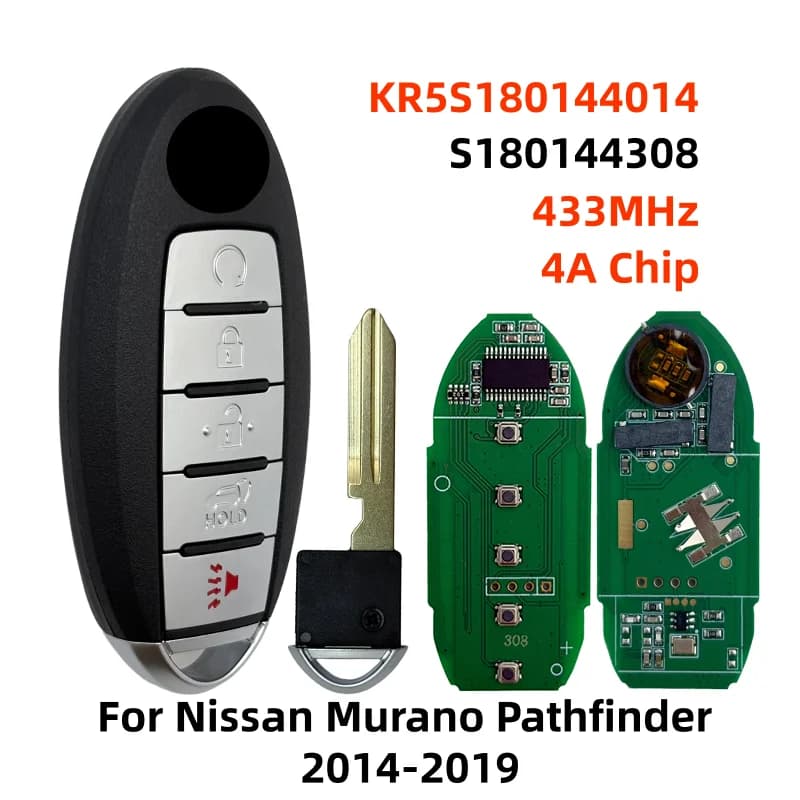 S180144308 KR5S180144014 433MHz 4A Chip 5 Button Keyless Remote Smart Car Key Fob For Nissan Murano Pathfinder 2014-2019 Lock