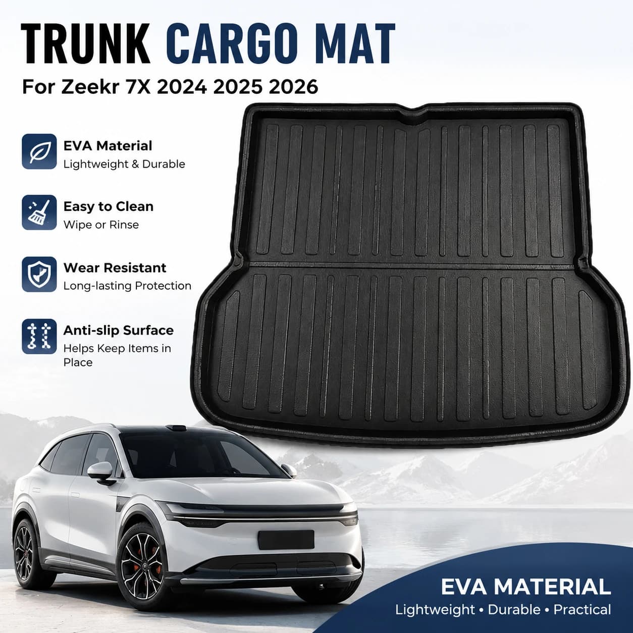 For Zeekr 7X 2024 - 2026 Anti-dirty Car Rear Boot Cargo Liner Trunk Floor Mat Carpet Tray Mats Pad Mat Carpet eva