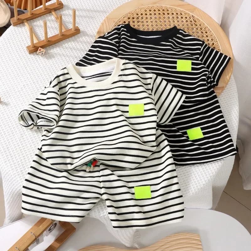 1 pc Fashion Children Short Sleeve Shorts Sets Summer Kids Clothes Boys Baby Cotton Tee Pant Outfits Black and White Stripe