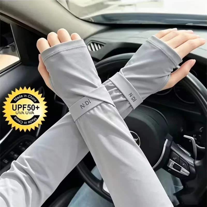 1 Pair Mens Ice Arm Sleeves Sunscreen Elastic Driving Gloves Outdoor UV Protection Arm Cover Sleeves Lightweight Cool Muff