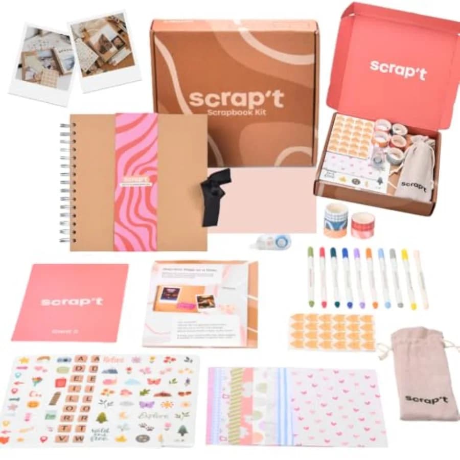 Scrapbook Kit - 80 Page Photo Album DIY Scrapbook - Holds 300+ Photos with Metallic Pens 150+ Stickers Glue Pen Washi Tapes Bac