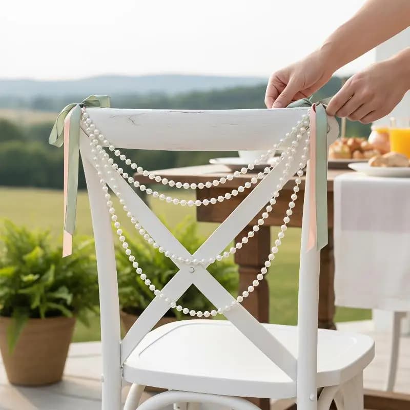 1PCS Artificial Chair Back Pearl Ribbon White DIY Chair Back Waist Belt Chair Back Pearl String Wedding Decoration