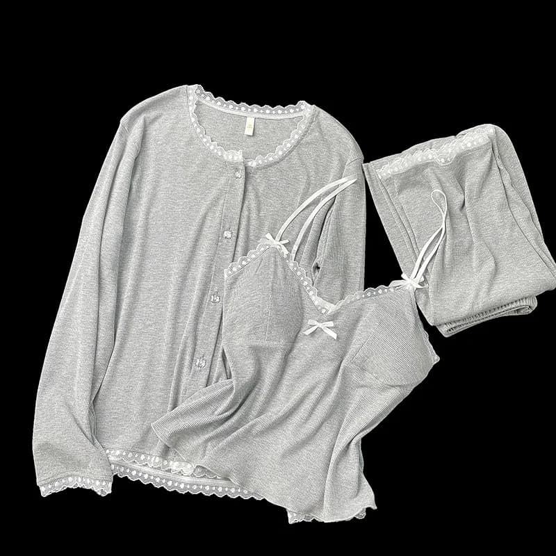 3 pieces pajamas set sexy women's nightwear cams and pants pajamas dress loose casual lingerie dresses for the home lounge wear