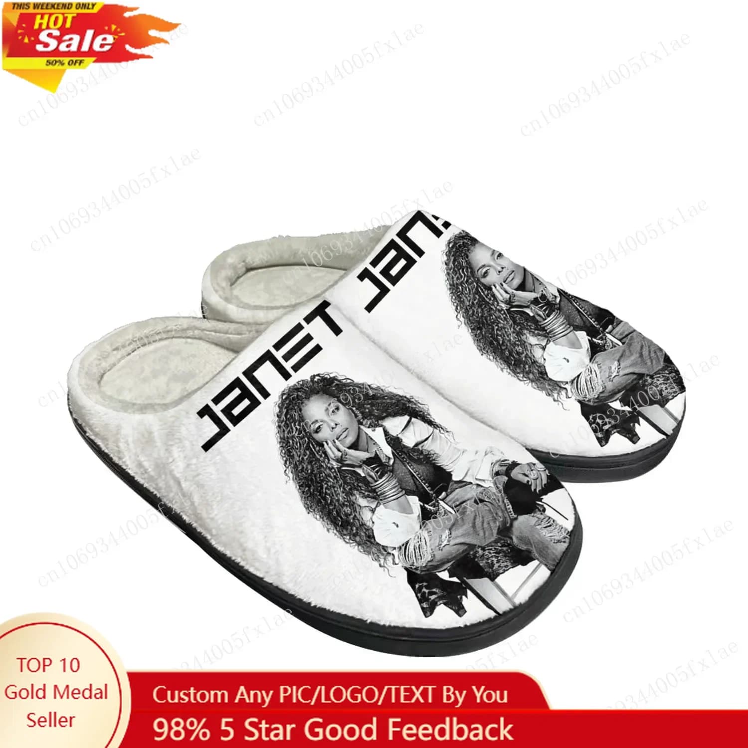Janet Jackson Singer Pop Home Pantofole personalizzate in cotone Sandali da donna per uomo Camera da letto in peluche Scarpe casual per tenere al caldo Pantofola termica
