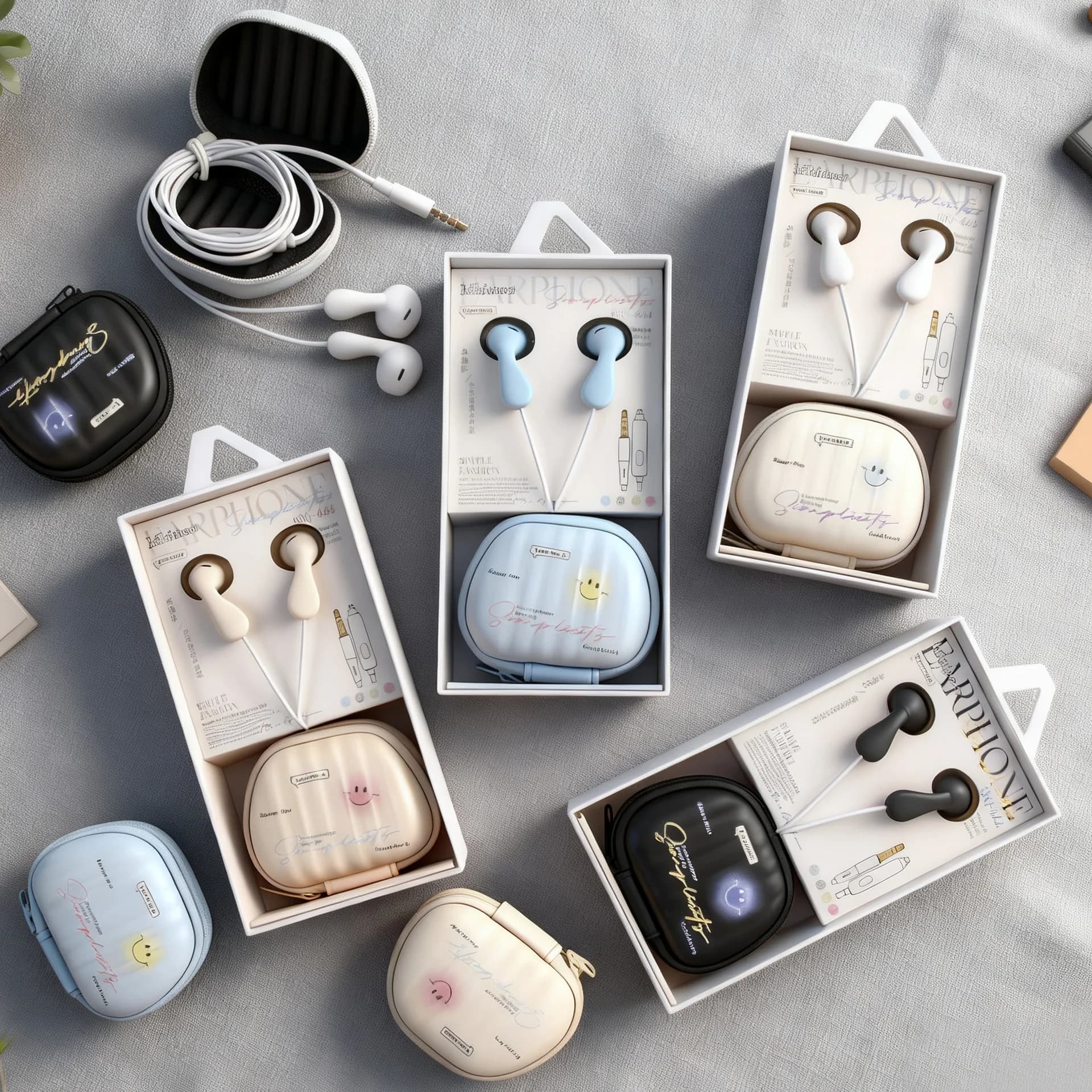 Borsa portaoggetti per cuffie da cartone animato carino cablato da 3,5 mm Borsa semi nell'orecchio Indolore con auricolari Hifi con microfono per regali per studentesse