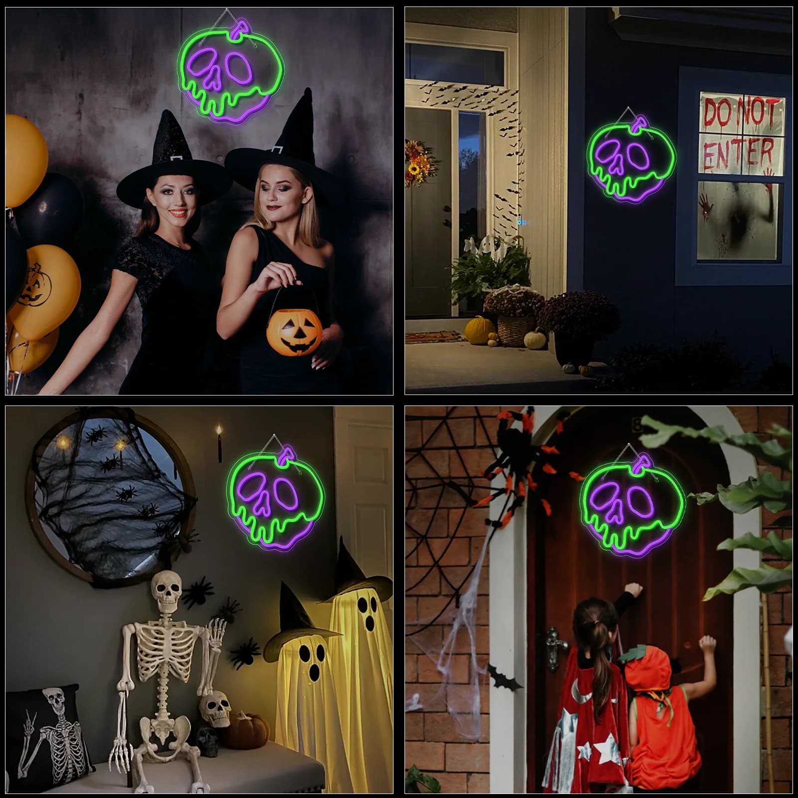 Insegna al neon della mela del diavolo di Halloween USB dimmerabile con teschio avvelenato Decorazione da parete di mela per camera da letto Bar negozi Compleanno Festa di Halloween