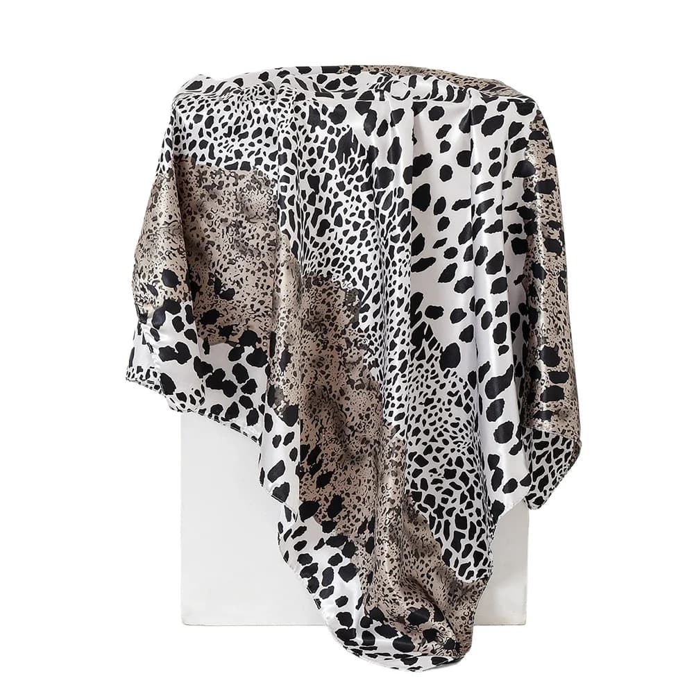 Leopard Print Square Silk Imitation Scarfs Hair Women Elegant Hijab Scarves Foulard Soft Satin Shawl Kerchief Headband 90X90cm
